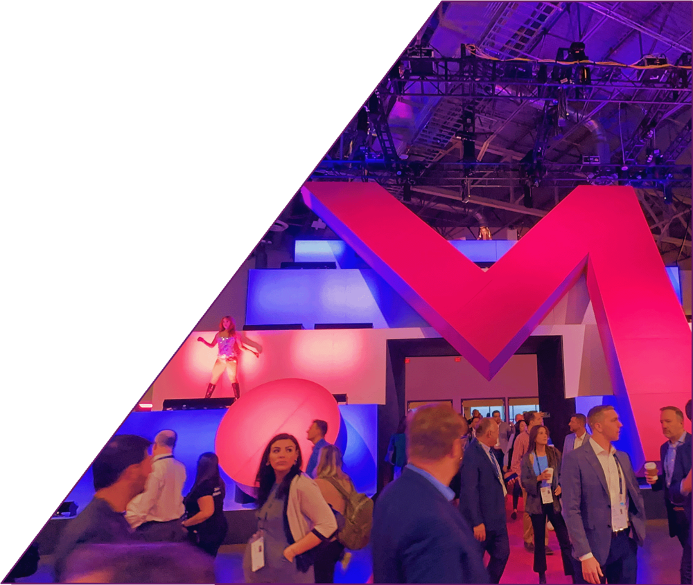 bright pink M at money 2020 event