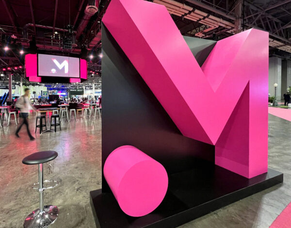 big pink m logo from money 2020 show