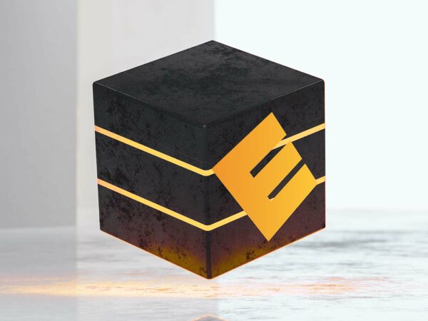 3d cube with yellow e on it